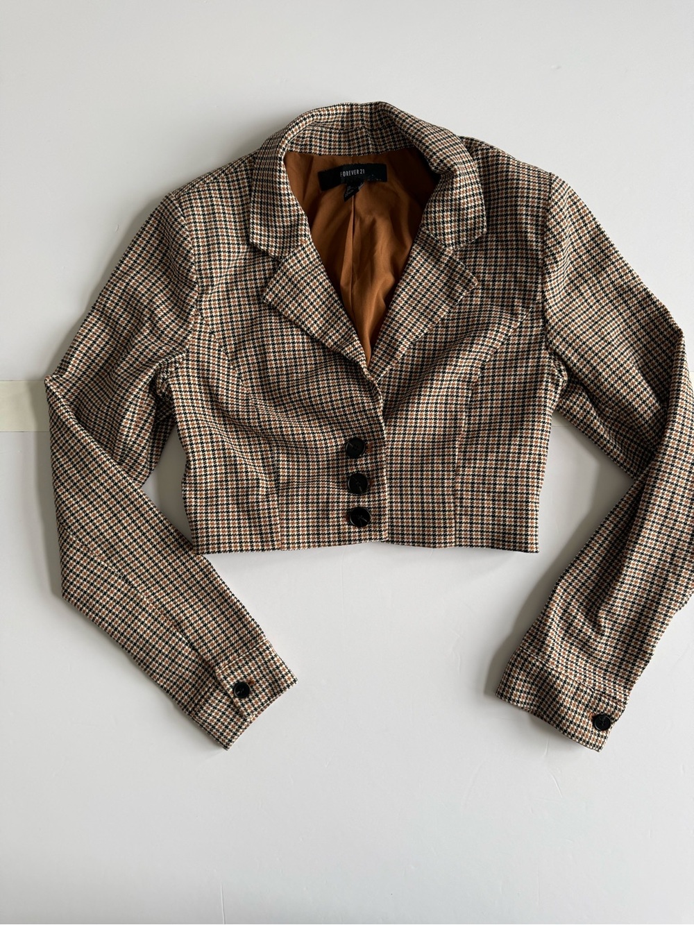 Cropped Houndstooth Blazer Jacket - Brown/Black Forever 21